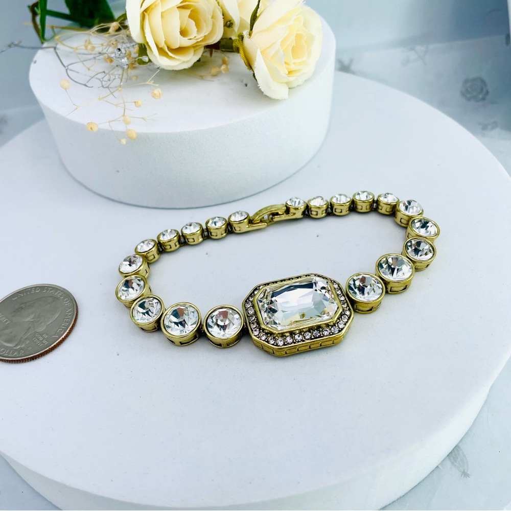 Heidi Daus Antique Matte Gold Plated Clear Crystal Bracelet - Picture 1 of 5